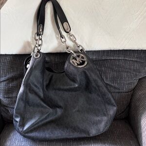 Michael Kors Charcoal Shoulder Bag with Silver Accents